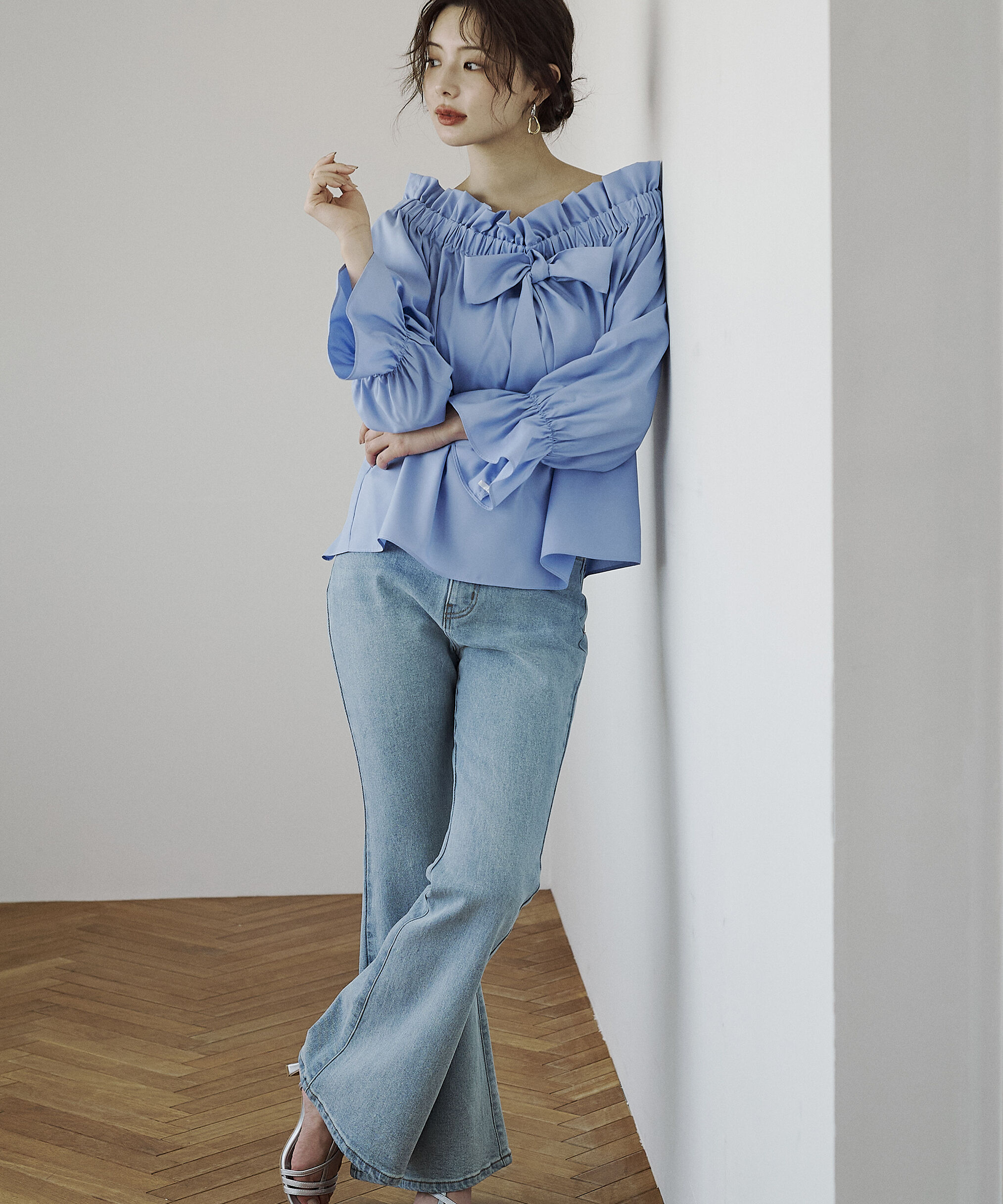 PROPORTION BODY DRESSING「＜ウォッシャブル＞リボン付きオフショルブラウス」|シャツ・ブラウス|
