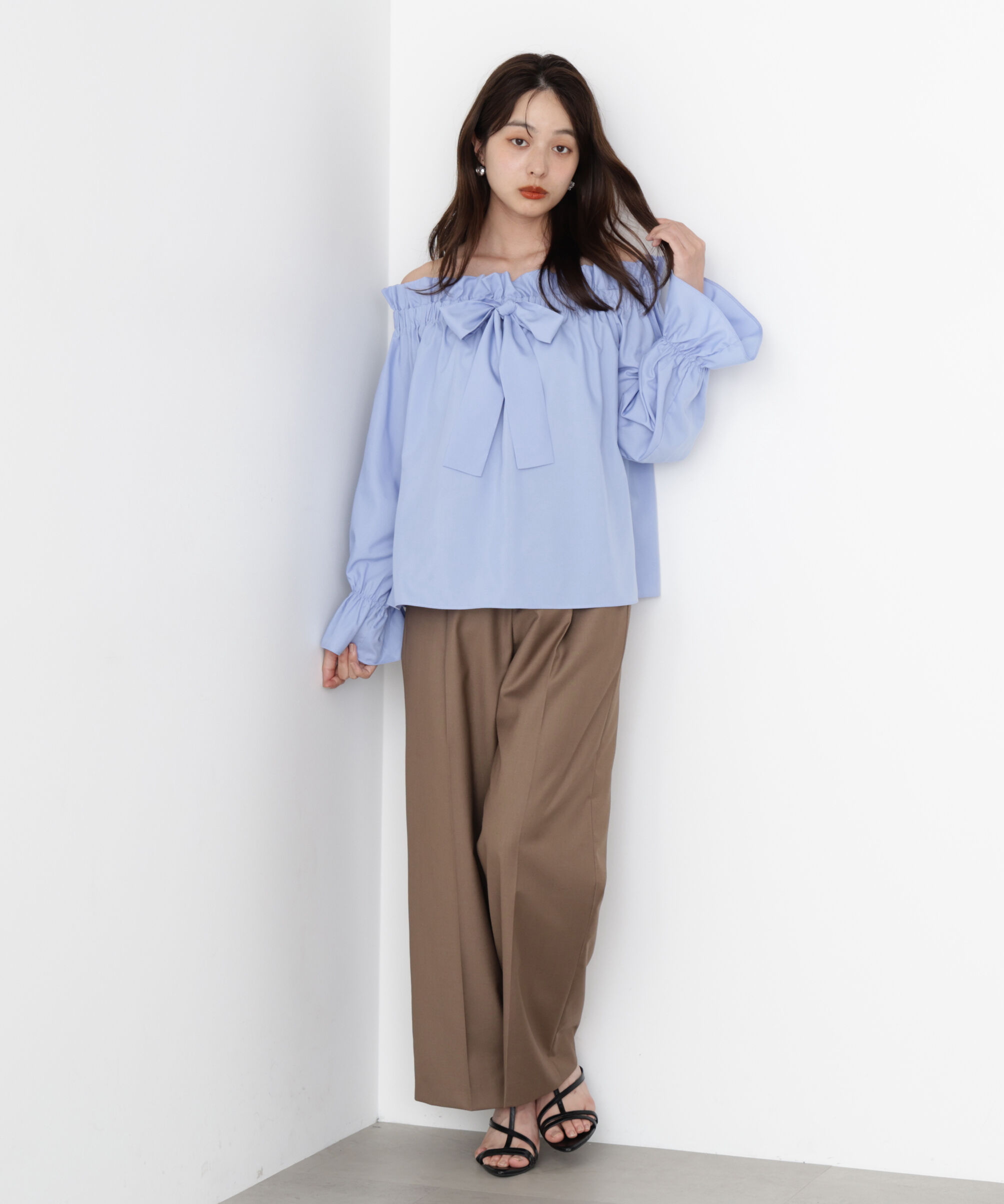 PROPORTION BODY DRESSING「＜ウォッシャブル＞リボン付きオフショルブラウス」|シャツ・ブラウス|