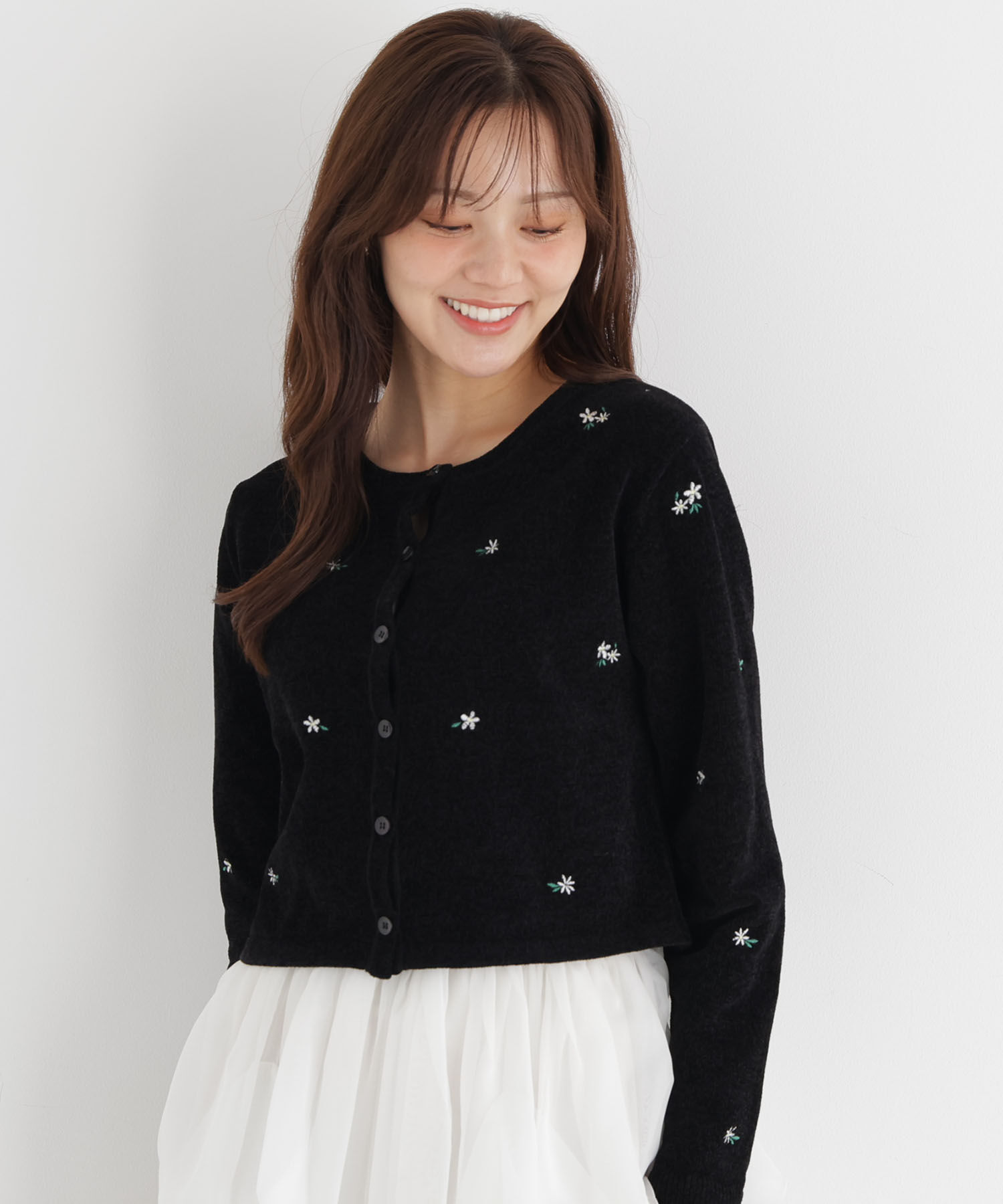 PROPORTION BODY DRESSING「＜a/mie＞エンブロイダリーモールカーディガン」|カーディガン|ブラック