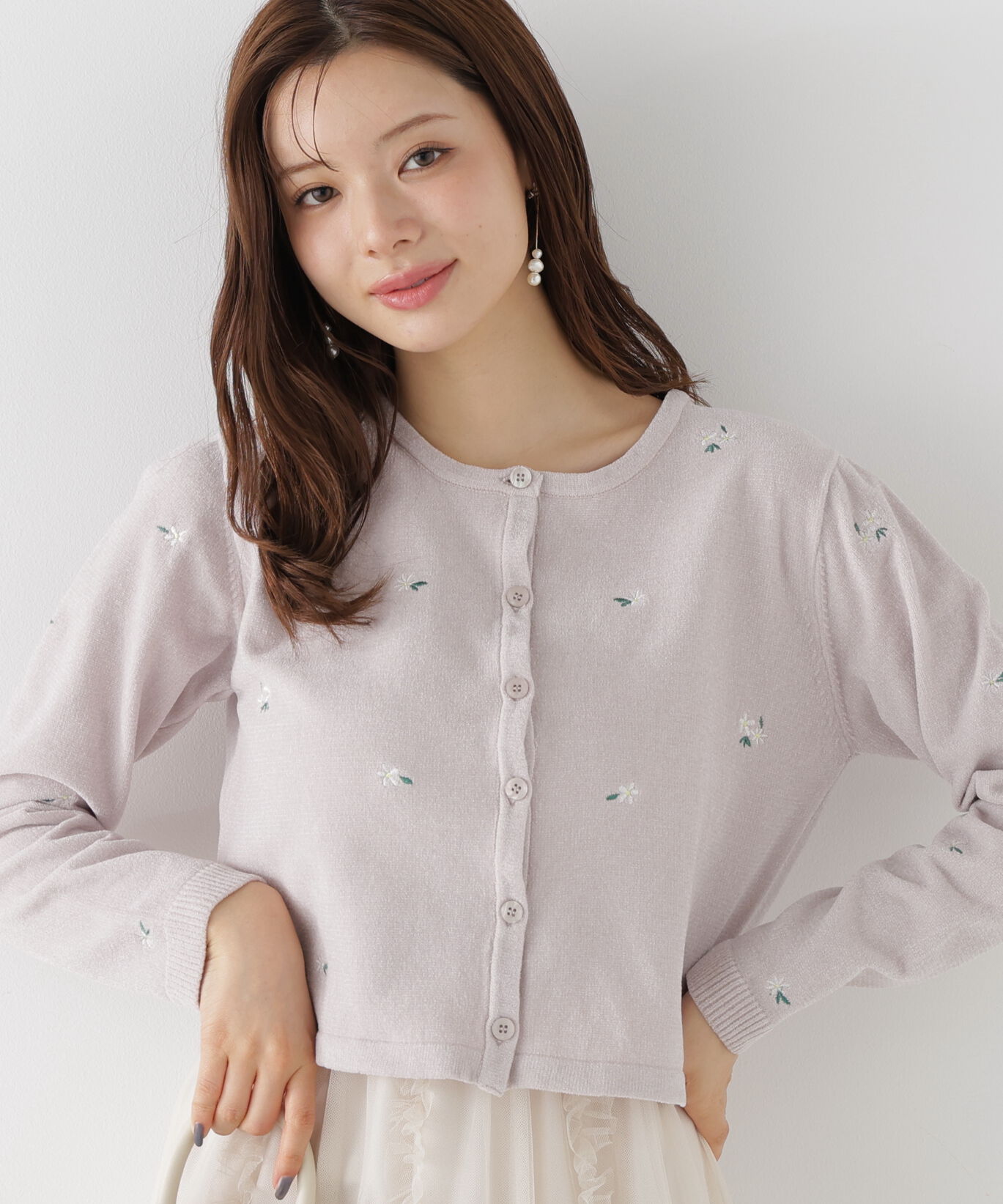 PROPORTION BODY DRESSING「＜a/mie＞エンブロイダリーモールカーディガン」|カーディガン|グレー