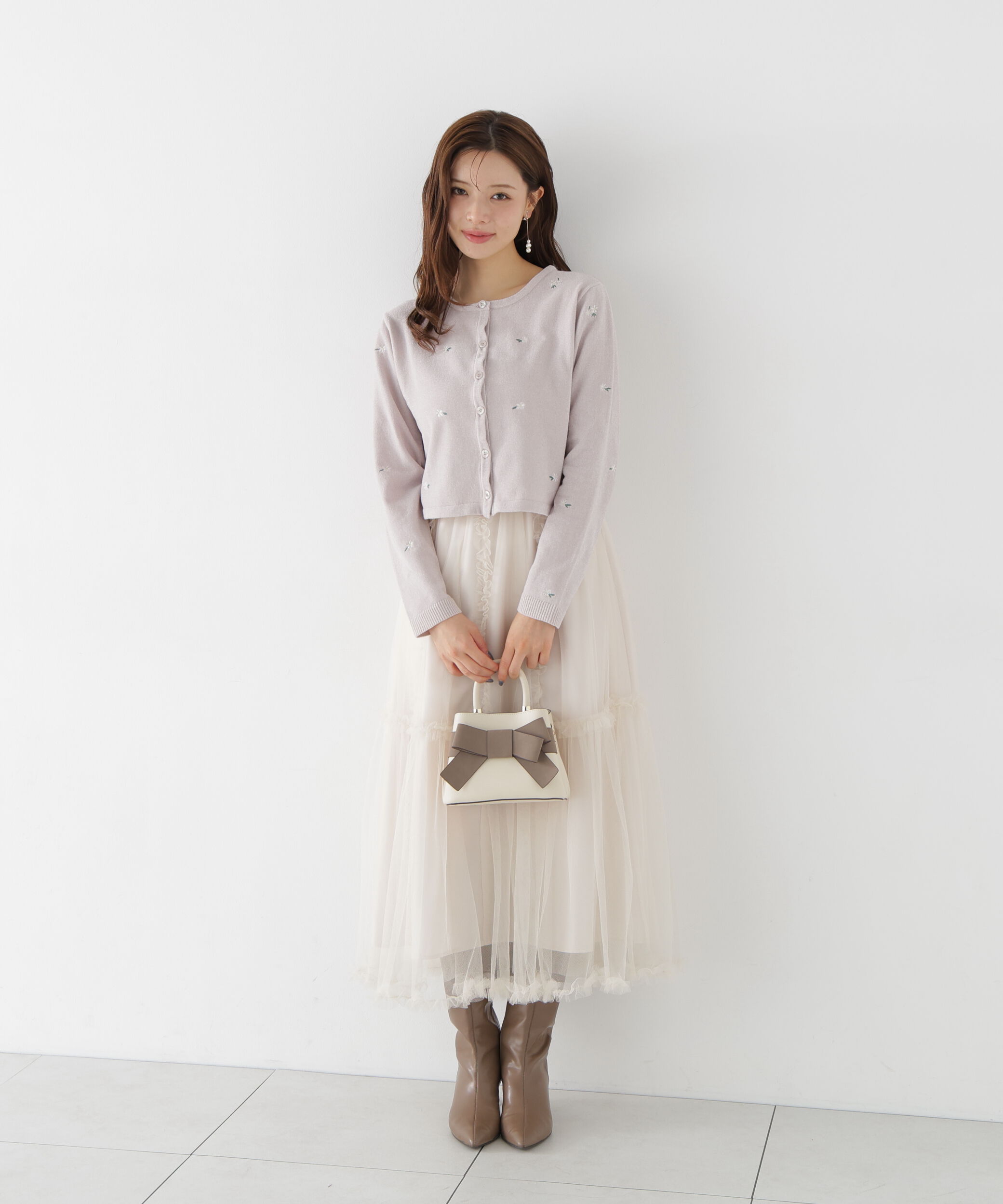PROPORTION BODY DRESSING「＜a/mie＞エンブロイダリーモールカーディガン」|カーディガン|