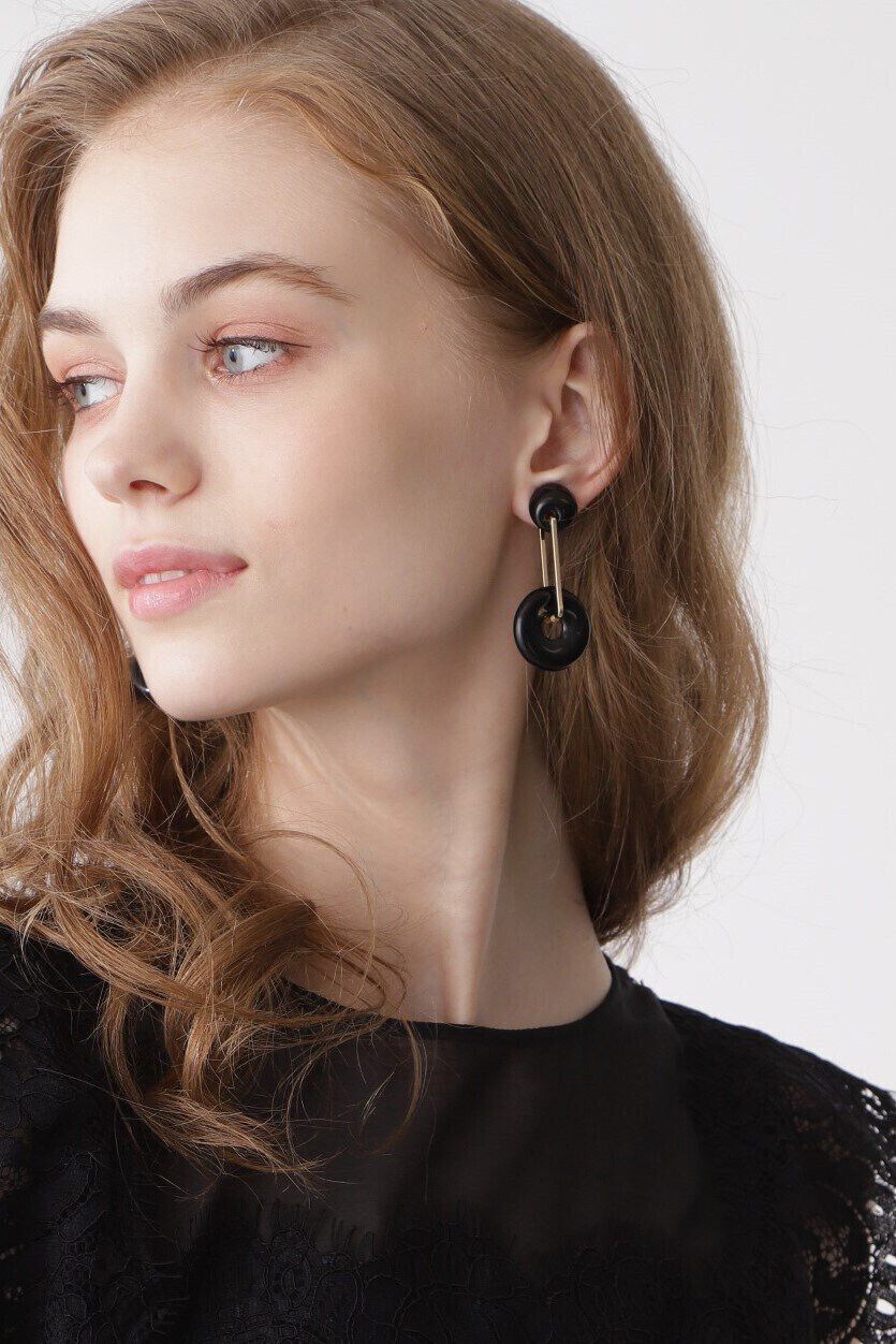  「ダブルリングドロップピアス」|その他|ブラック