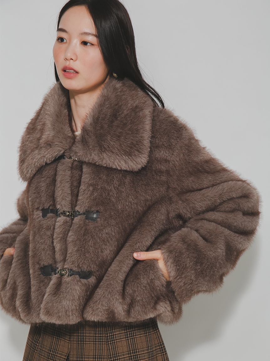 FURFUR「ビッグカラーエコファーショートコート」|ブルゾン・スタジャン|