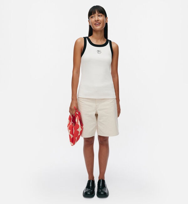Marimekko「Surrea Piirto Unikko Placement カットソー」|シャツ・ブラウス|ｵﾌﾎﾜｲﾄ&times;ﾌﾞﾗｯｸ