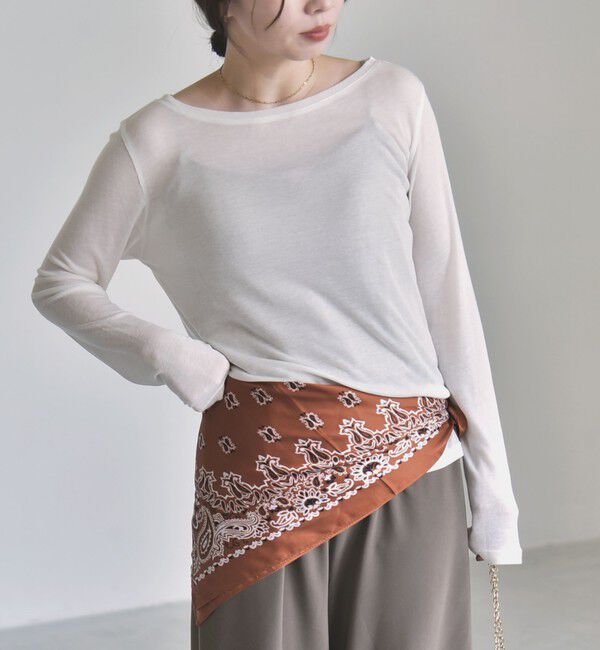 quaranciel「〈手洗い可能〉ウール ミックス シアー ボートネック プルオーバー」|Tシャツ・カットソー|ホワイト