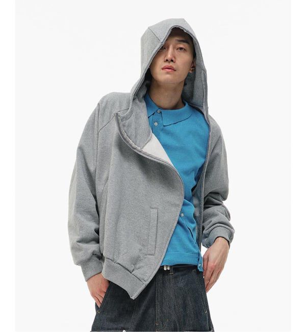 JOINT WORKS「GOAT ESSENCE / ゴートエッセンス CURVED-ZIP HOODIE」|パーカー|グレーA