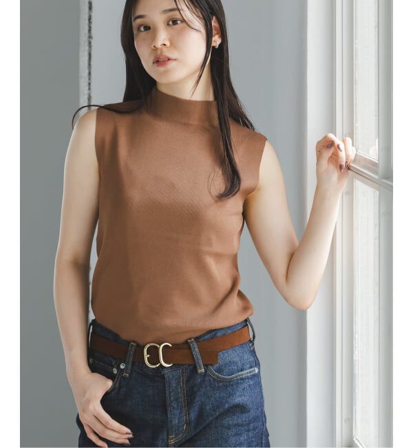 NOBLE「《追加・新色》【洗える】ボトルネックスリーブレスニット」|ニット・セーター|キャメル