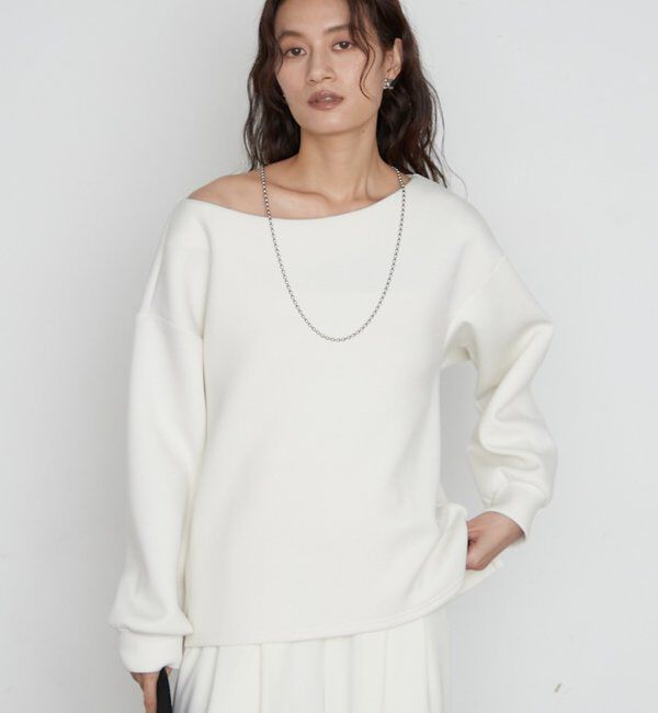  「《着心地抜群/ヘルシーに華奢見え》【JAPAN MADE】オフショルプルオーバー」|Tシャツ・カットソー|オフホワイト