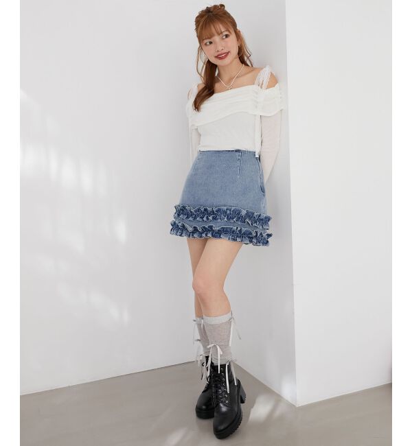  「レースリボン2wayオフショルトップス」|Tシャツ・カットソー|