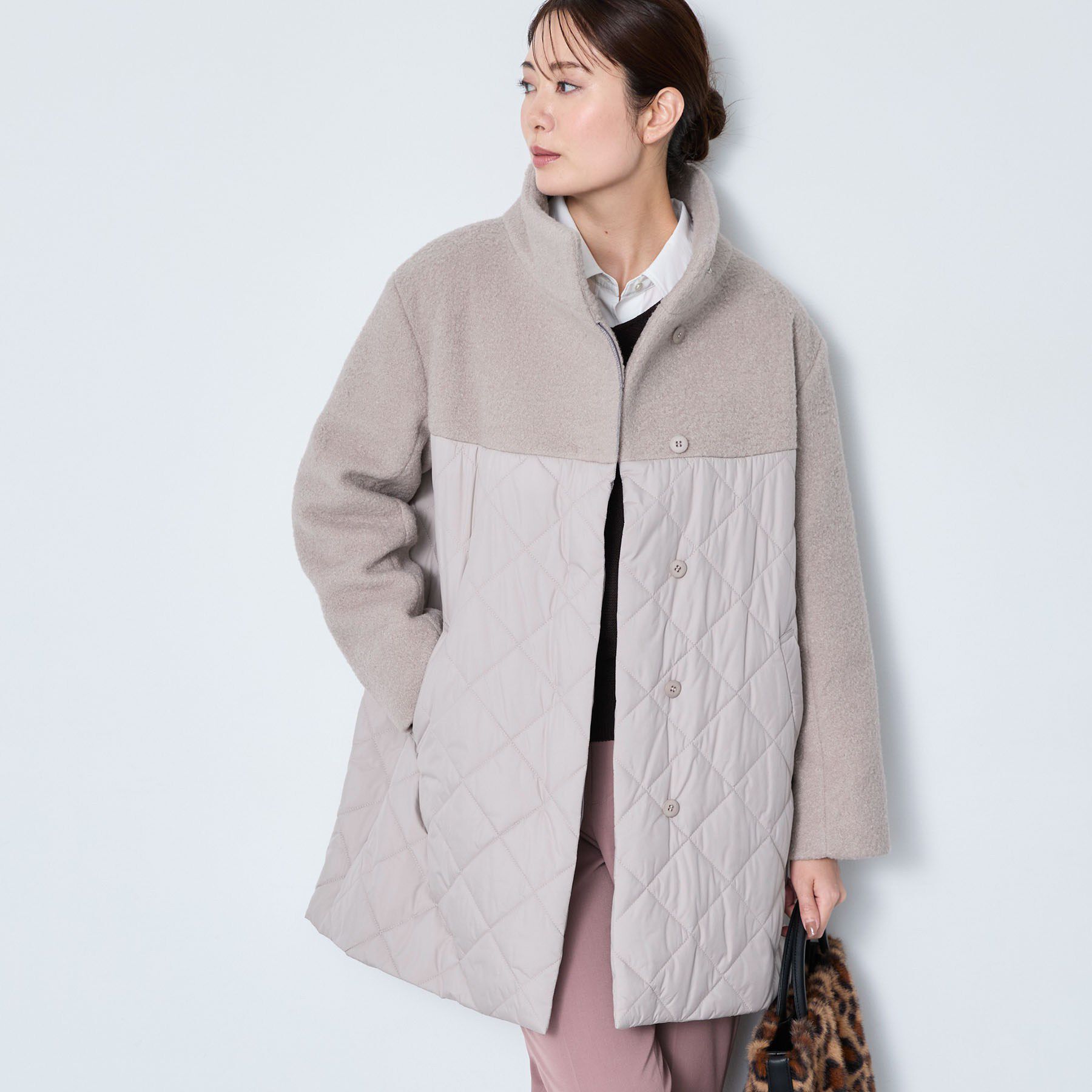 Reflect「異素材切り替え スタンドカラーコート」|その他|ライトグレー(011