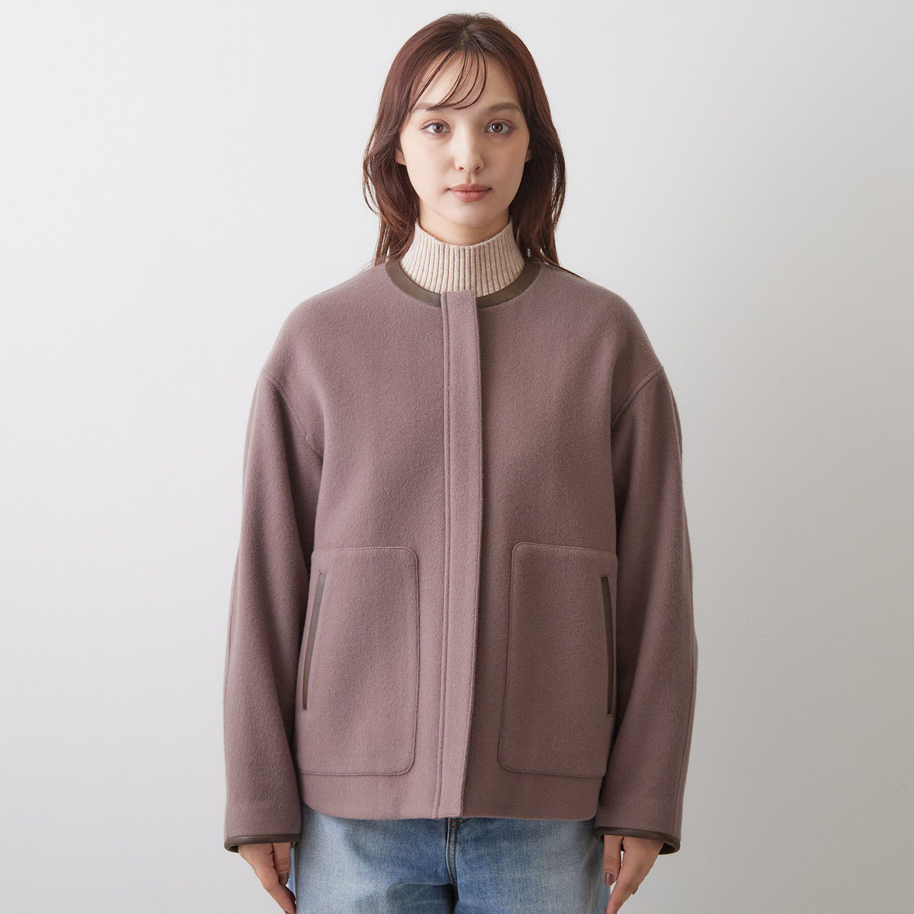DRESSTERIOR「Super140's レザー調パイピングジャケット」|ブルゾン・スタジャン|
