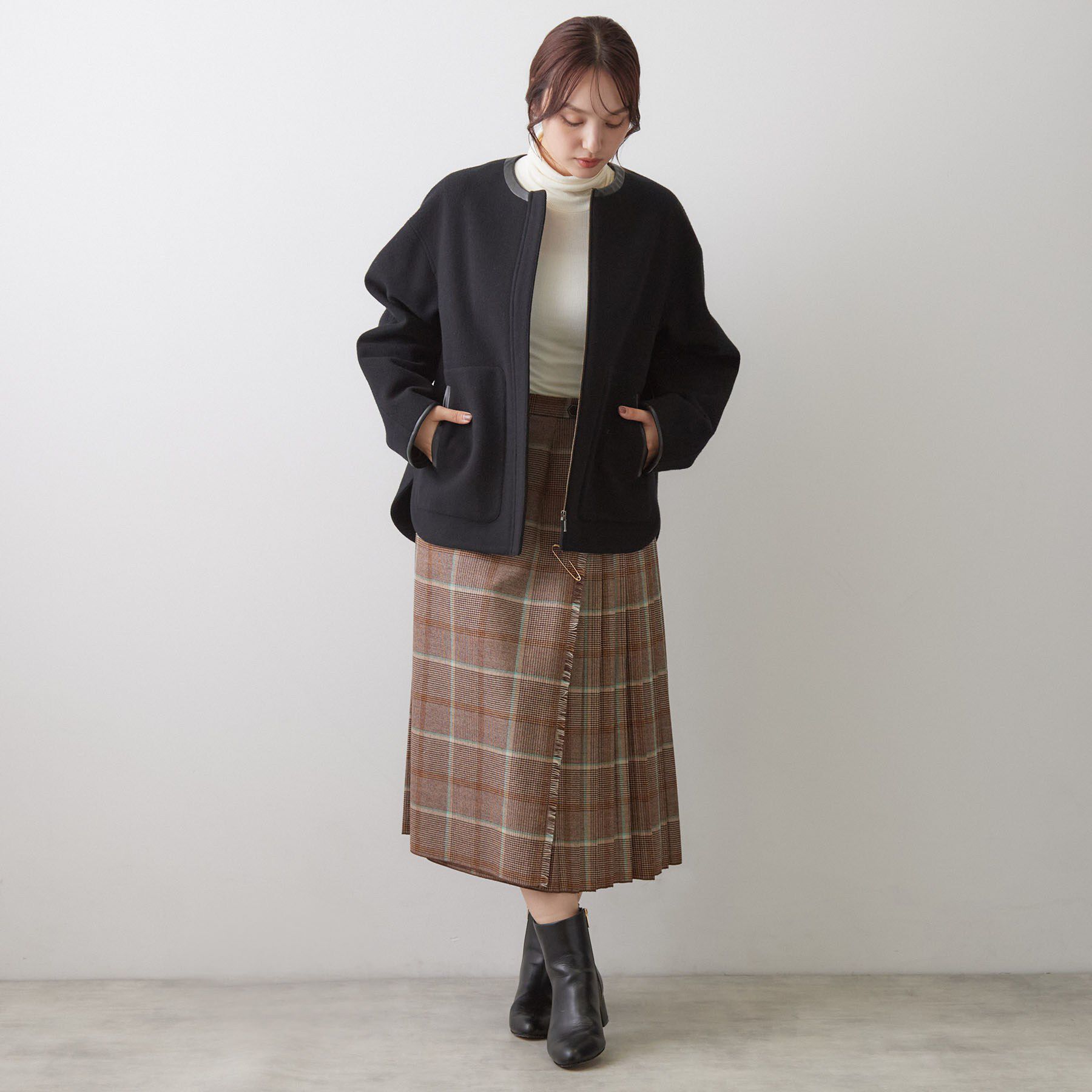 DRESSTERIOR「Super140's レザー調パイピングジャケット」|ブルゾン・スタジャン|