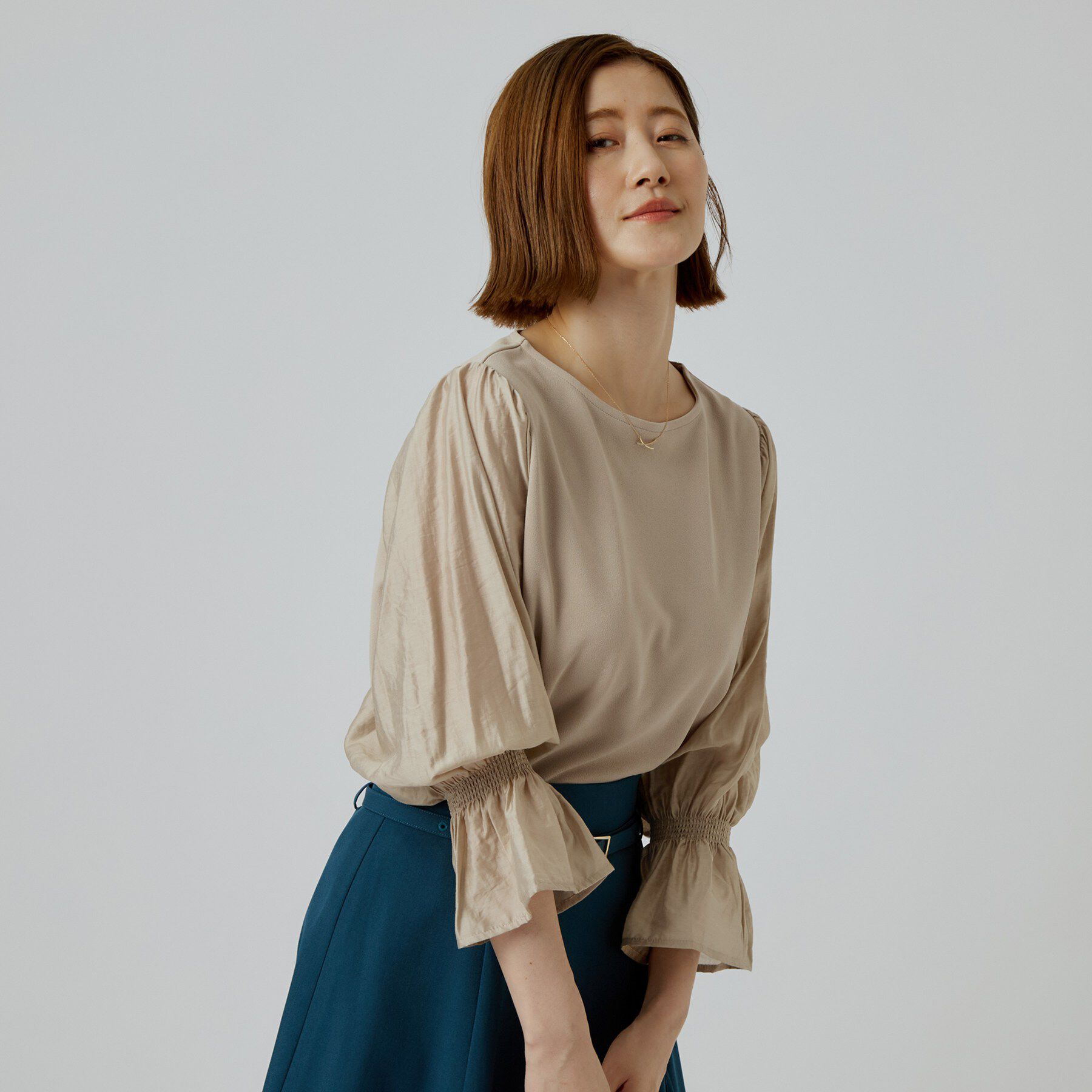 grove「異素材のふんわり袖で着映える キャンディースリーブトップス」|Tシャツ・カットソー|