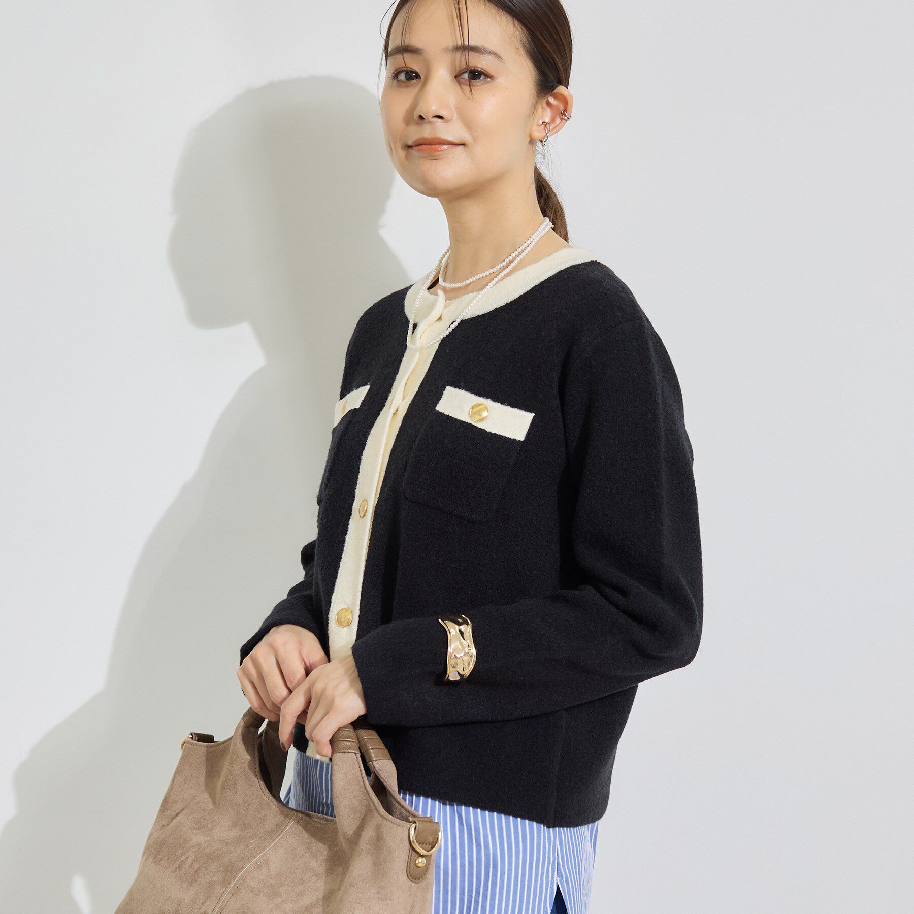 INDIVI「【軽やか】ブークレニットジャケット」|カーディガン|