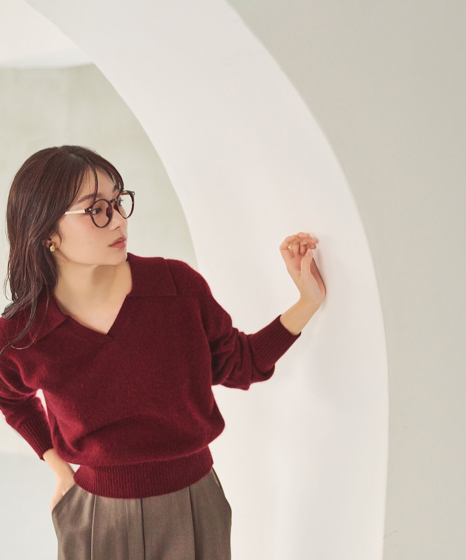  「<EC限定ｶﾗｰ:ﾗｲﾄｸﾞﾘｰﾝ><ちょうど､いい服>品よく､ゆるく｡ｽｷ」|ニット・セーター|ボルドー1