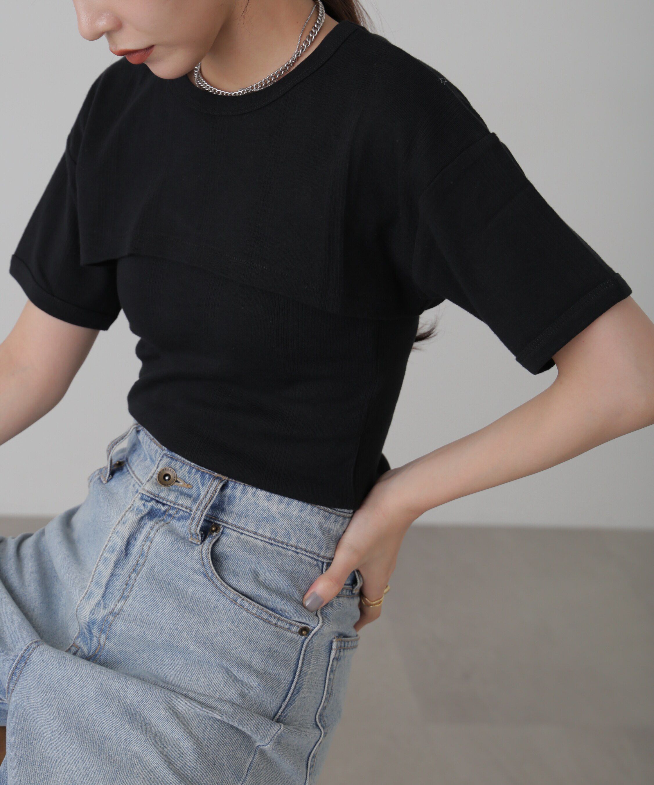  「Miller ショート丈Tシャツ」|Tシャツ・カットソー|ブラック
