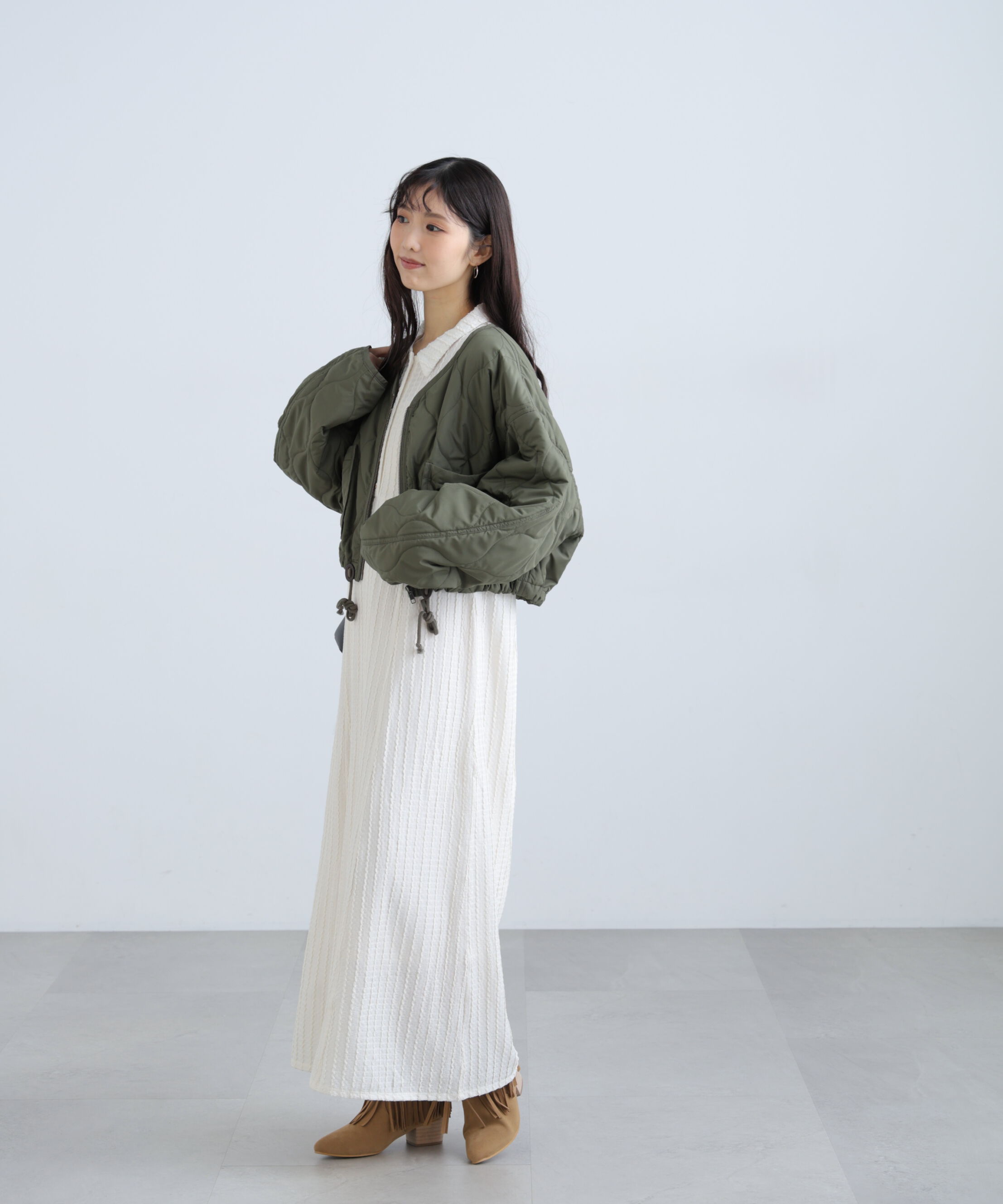  「カットジャガード長袖ポロワンピース」|ワンピース|