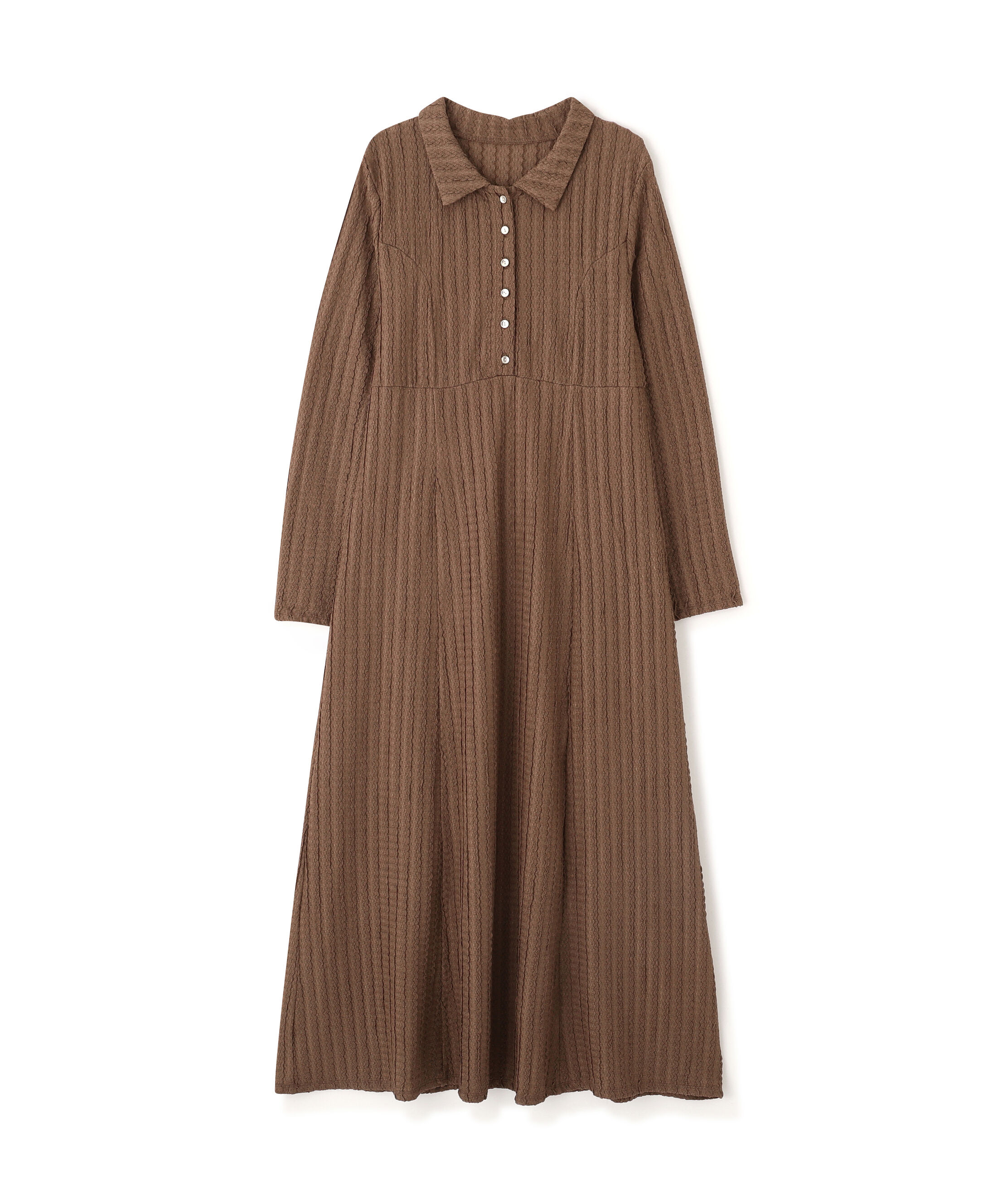  「カットジャガード長袖ポロワンピース」|ワンピース|