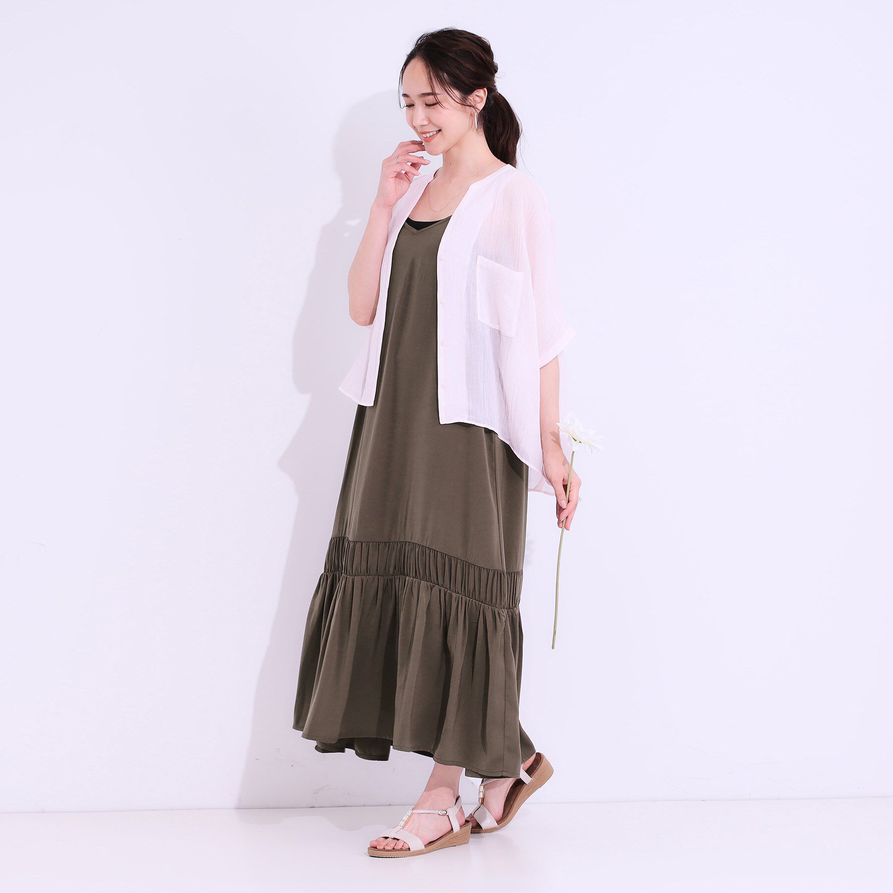 SHOO･LA･RUE「【ひんやり】シャーリングがアクセントに 大人のデザインキャミワンピース」|ワンピース|
