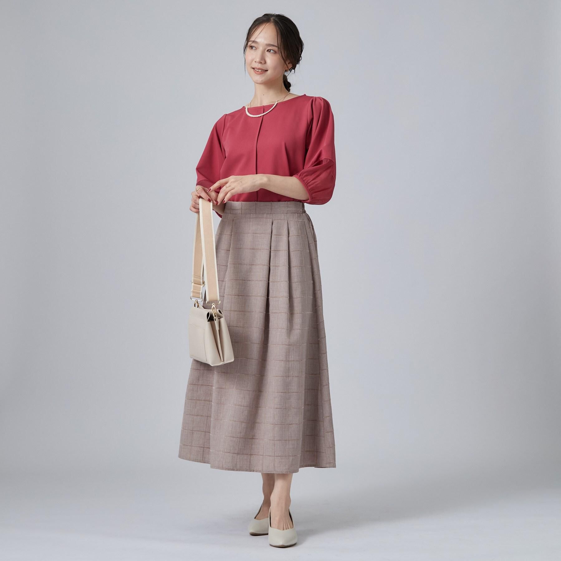 SHOO･LA･RUE「【セットアップ可/S-LL】モールチェックで上品に タックフレアスカート」|スカート|