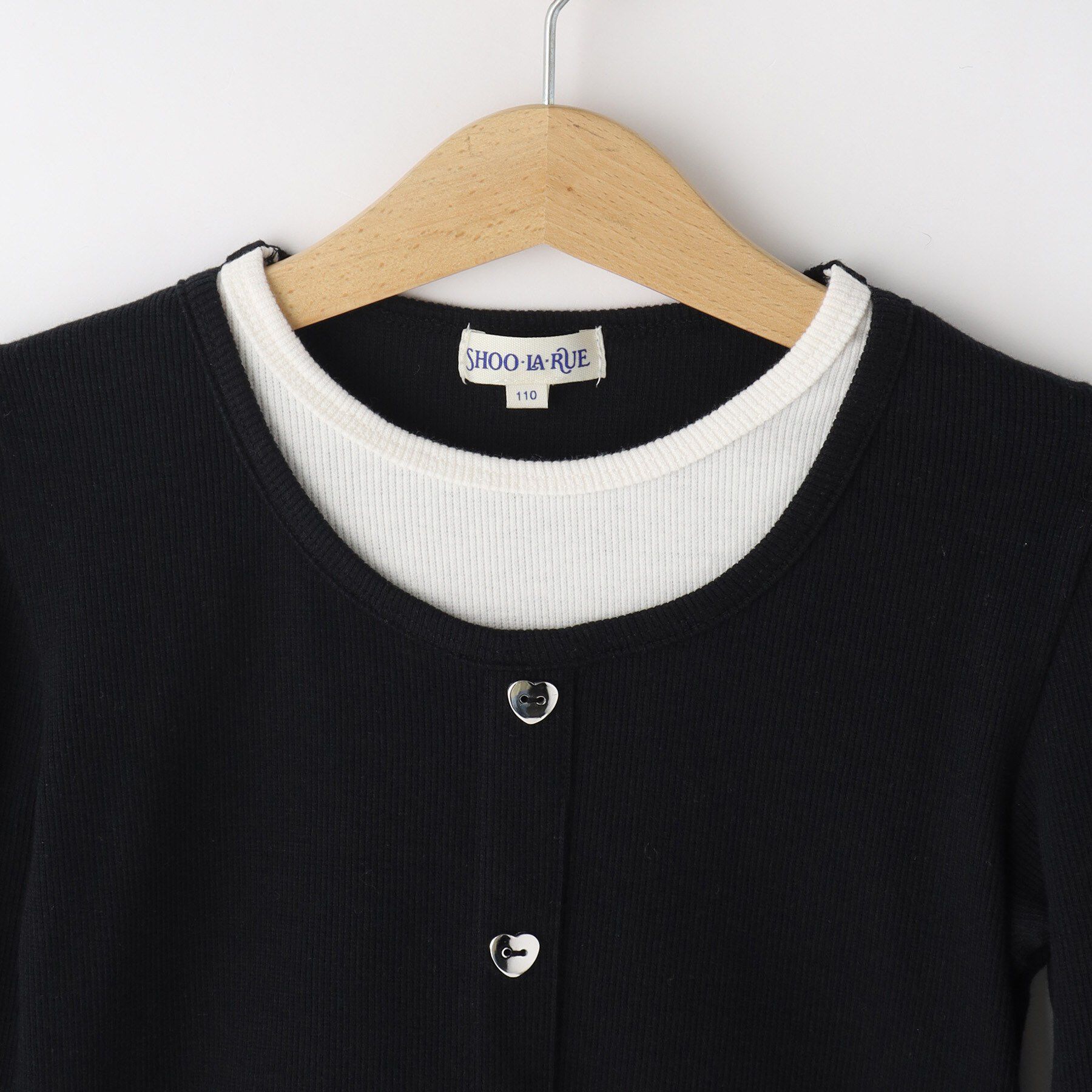 SHOO･LA･RUE「【110-140cm】重ね着風ハートボタンロンT」|Tシャツ・カットソー|