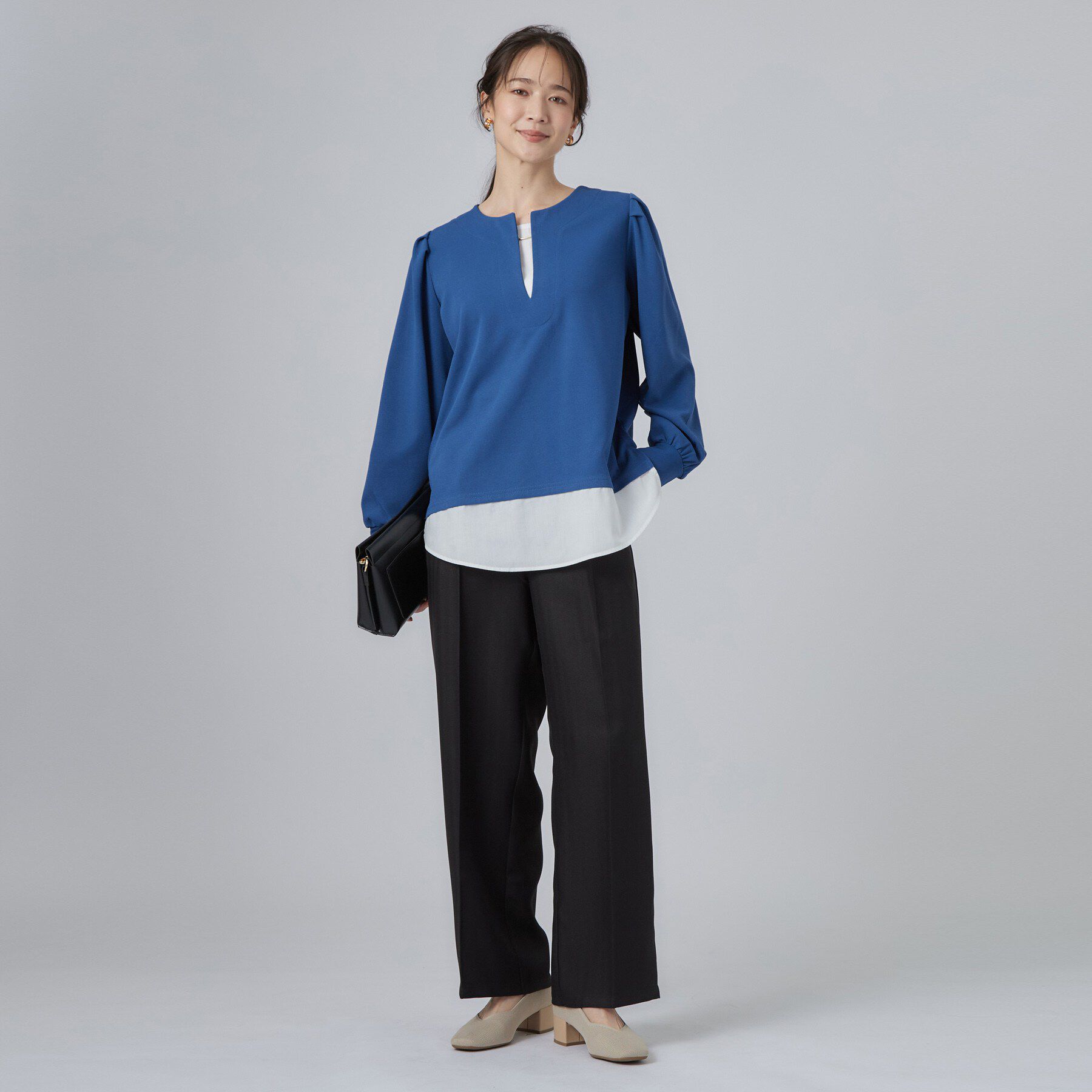 SHOO･LA･RUE「【S-LL/洗濯機可】1枚で完成 アクセいらずのレイヤード風ブラウス」|Tシャツ・カットソー|