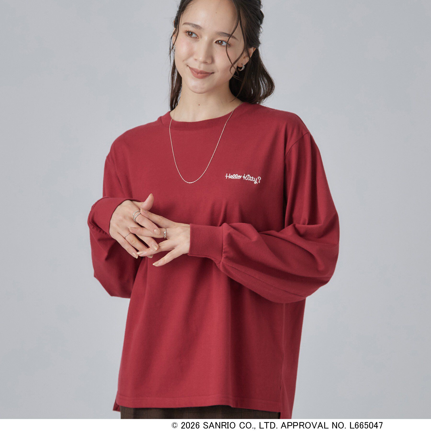 SHOO･LA･RUE「【HELLO KITTYコラボ】刺繍ロンT」|Tシャツ・カットソー|ボルドー(264)