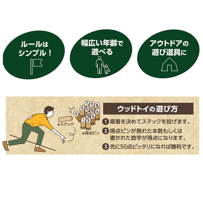 BACKYARD FAMILY「ウッドトイ モルック 通販 ハック HAC3208 木のおもちゃ スポーツ キャンプ ゲーム」|フィギュア・ホビー|
