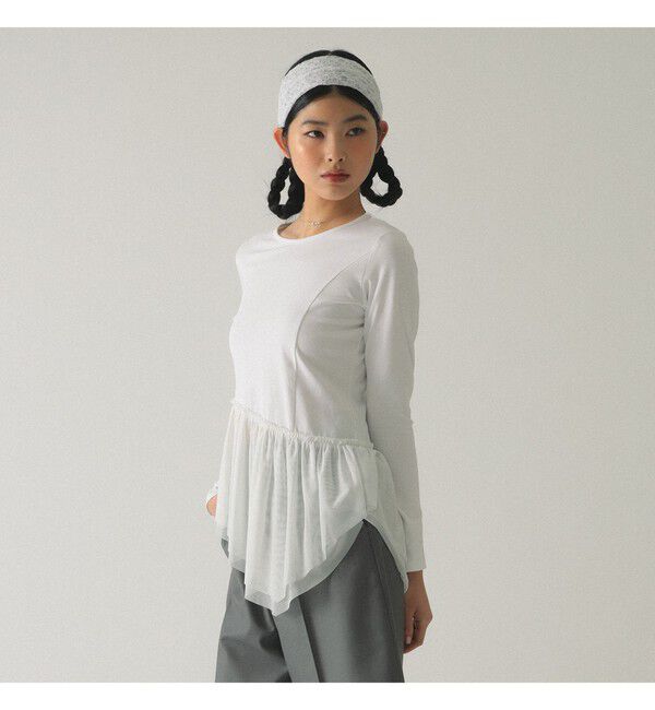 Ray BEAMS 「チュール キリカエ アシンメトリー ヘム Tシャツ」|Tシャツ・カットソー|