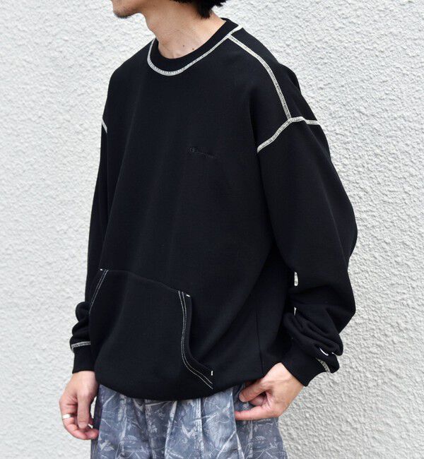 SHIPS any「【SHIPS any別注】Champion: ワンポイント ロゴ 刺繍 ステッチ リラックス スウェット◇」|スウェット・ジャージ|ブラック