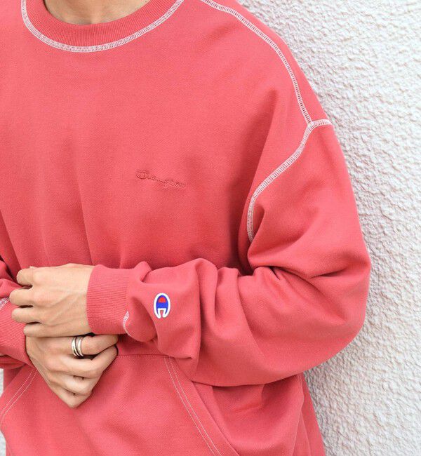 SHIPS any「【SHIPS any別注】Champion: ワンポイント ロゴ 刺繍 ステッチ リラックス スウェット◇」|スウェット・ジャージ|レッド