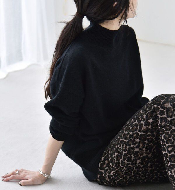 quaranciel「《予約》〈手洗い可能〉AQUA カシミヤ ミックス ハイネック スリット ニット」|ニット・セーター|ブラック