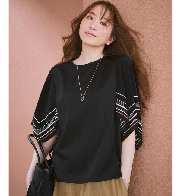 23区「スカーフコンビ デザインスリーブ カットソー」|Tシャツ・カットソー|
