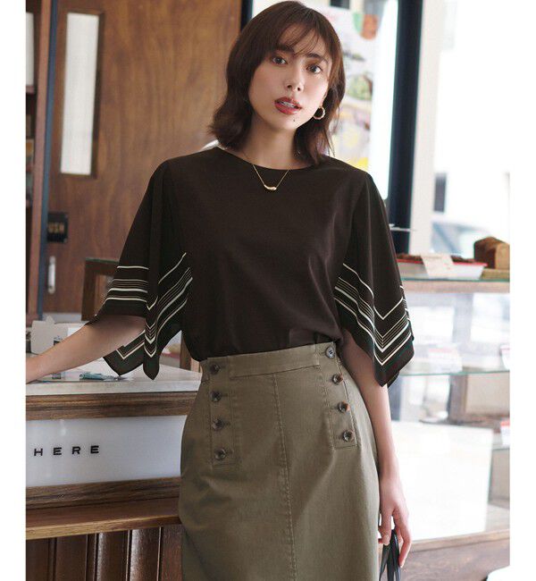 23区「スカーフコンビ デザインスリーブ カットソー」|Tシャツ・カットソー|ﾀﾞｰｸﾌﾞ