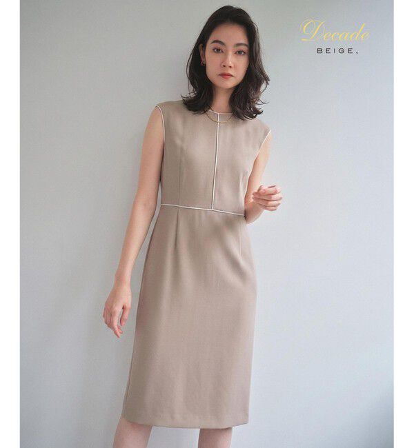 BEIGE,「【セットアップ対応】CINDY / 配色ライン クルーネックドレス」|ワンピース|Taupe x White