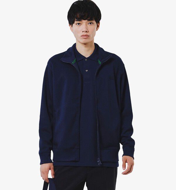 LACOSTE「鹿の子ダブルジップ ハイネック ドライバーズニット」|カーディガン|ネイビー