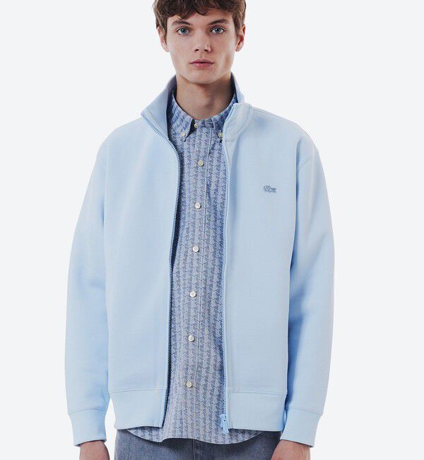 LACOSTE「鹿の子ダブルジップ ハイネック ドライバーズニット」|カーディガン|ライトブルー