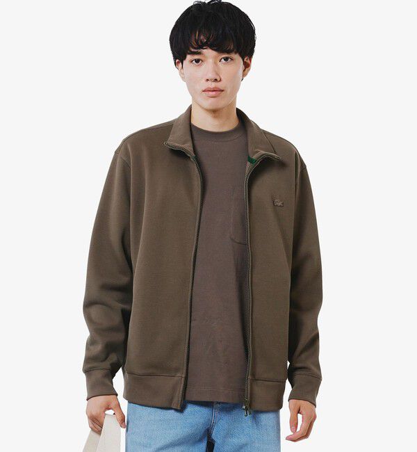 LACOSTE「鹿の子ダブルジップ ハイネック ドライバーズニット」|カーディガン|ダークブラウン
