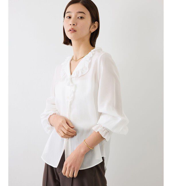 ROPE「【J'aDoRe・一部店舗限定サイズ】エンブロイダリーフリルブラウス/イージーケア」|シャツ・ブラウス|