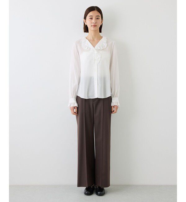 ROPE「【J'aDoRe・一部店舗限定サイズ】エンブロイダリーフリルブラウス/イージーケア」|シャツ・ブラウス|