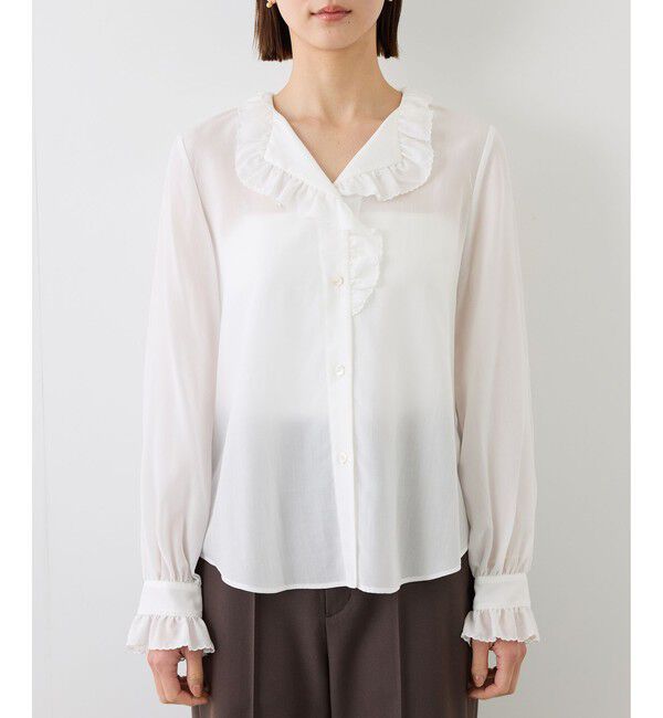 ROPE「【J'aDoRe・一部店舗限定サイズ】エンブロイダリーフリルブラウス/イージーケア」|シャツ・ブラウス|