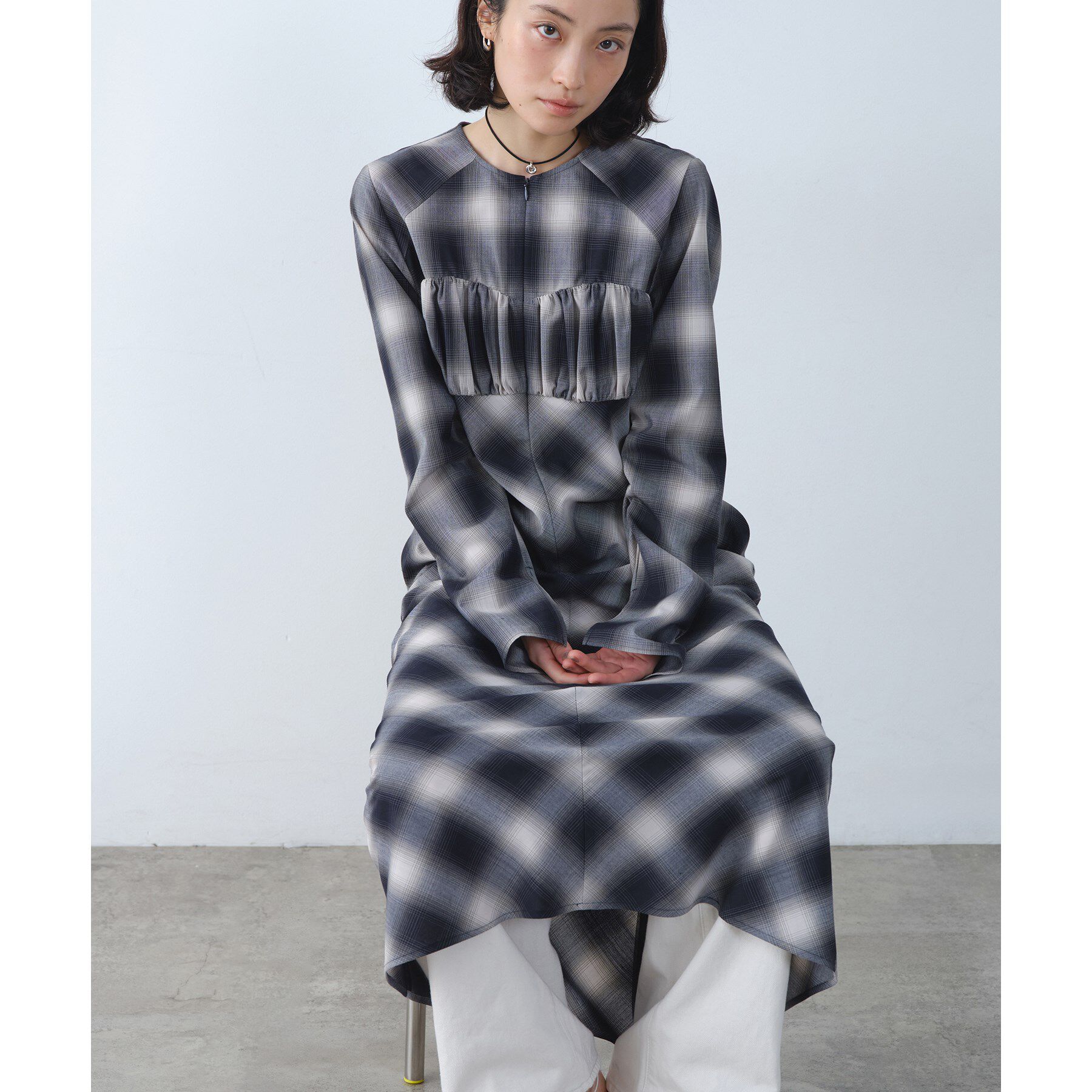 CODE A「shadow check femi dress」|ワンピース|ネイビー(294)