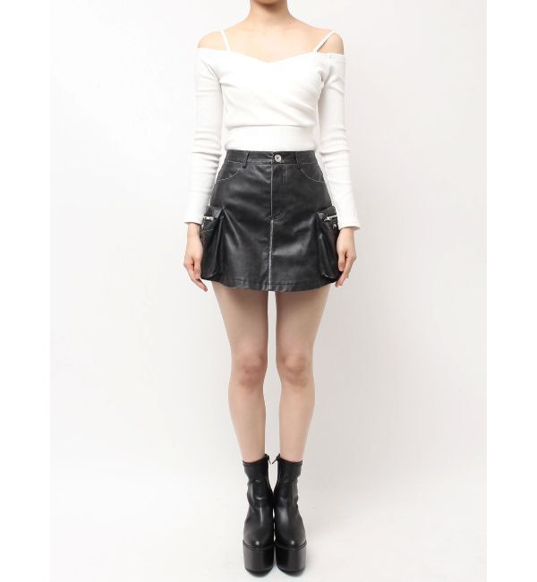 GYDA「URBAN EDGEフェイクレザーユーティリティースカートライクショートパンツ」|スカート|