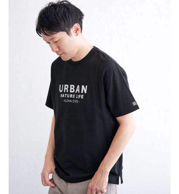 ikka「URBAN NATURE LIFE アーバンネイチャーライフ フロッキープリントTシャツ」|Tシャツ・カットソー|ブラック