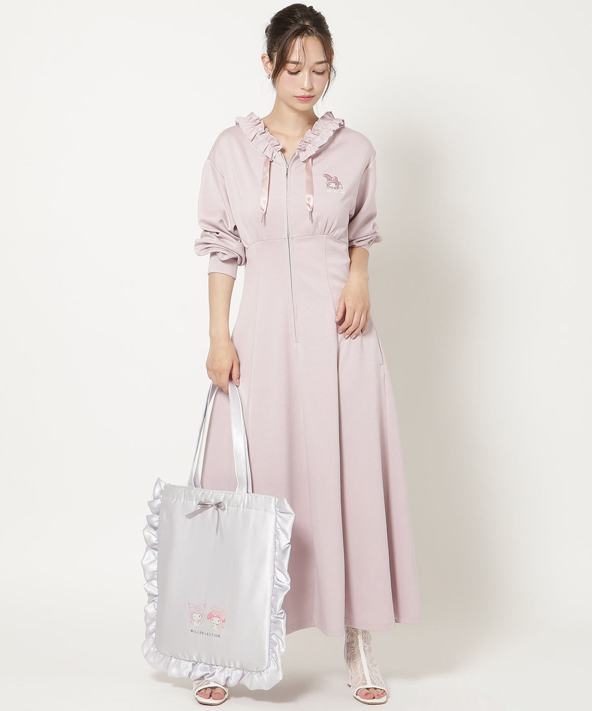 WILLSELECTION「WILLSELECTION&times;マイメロディ＆クロミ 刺繍フリルフードパーカーワンピース」|ワンピース|