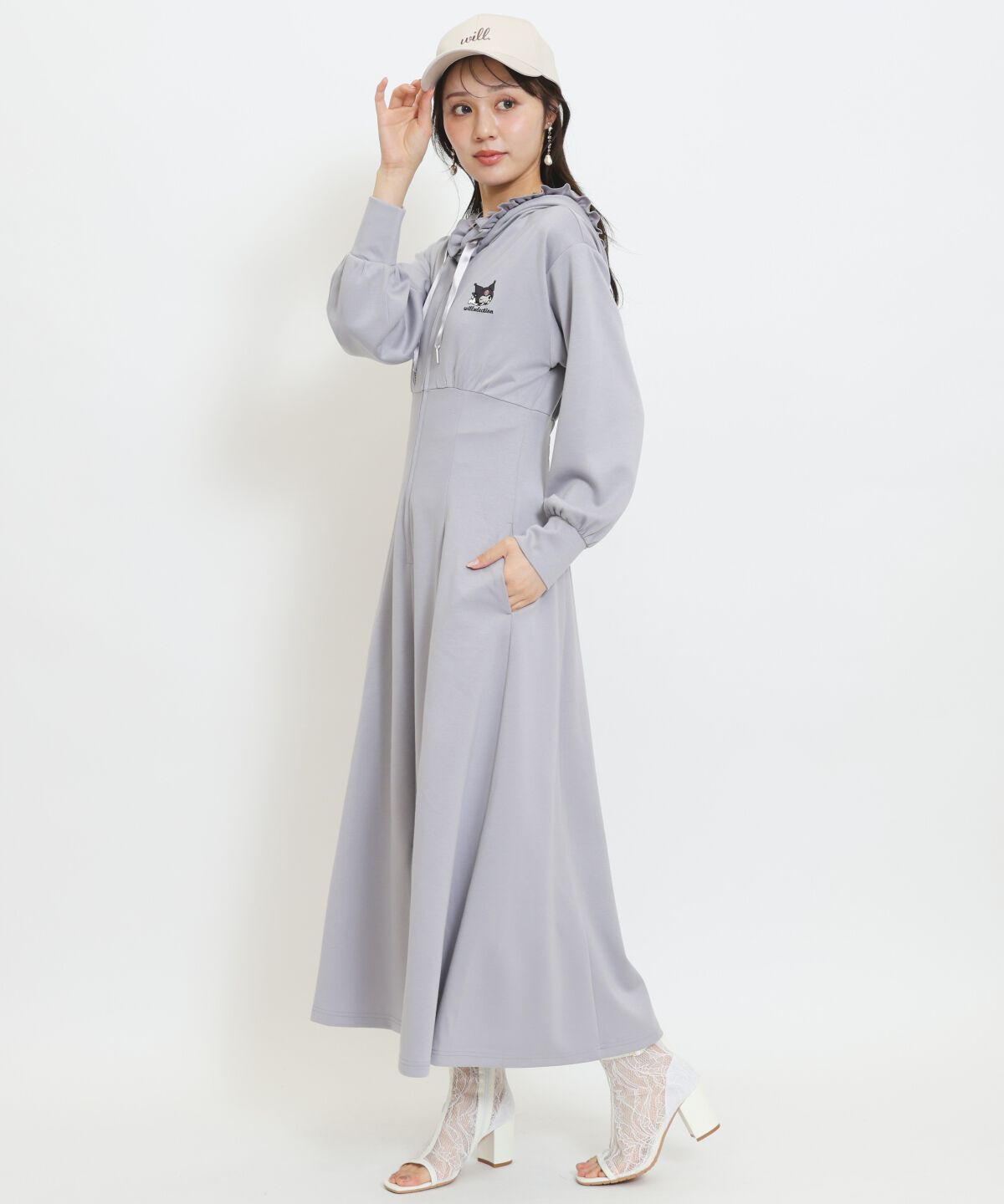 WILLSELECTION「WILLSELECTION&times;マイメロディ＆クロミ 刺繍フリルフードパーカーワンピース」|ワンピース|