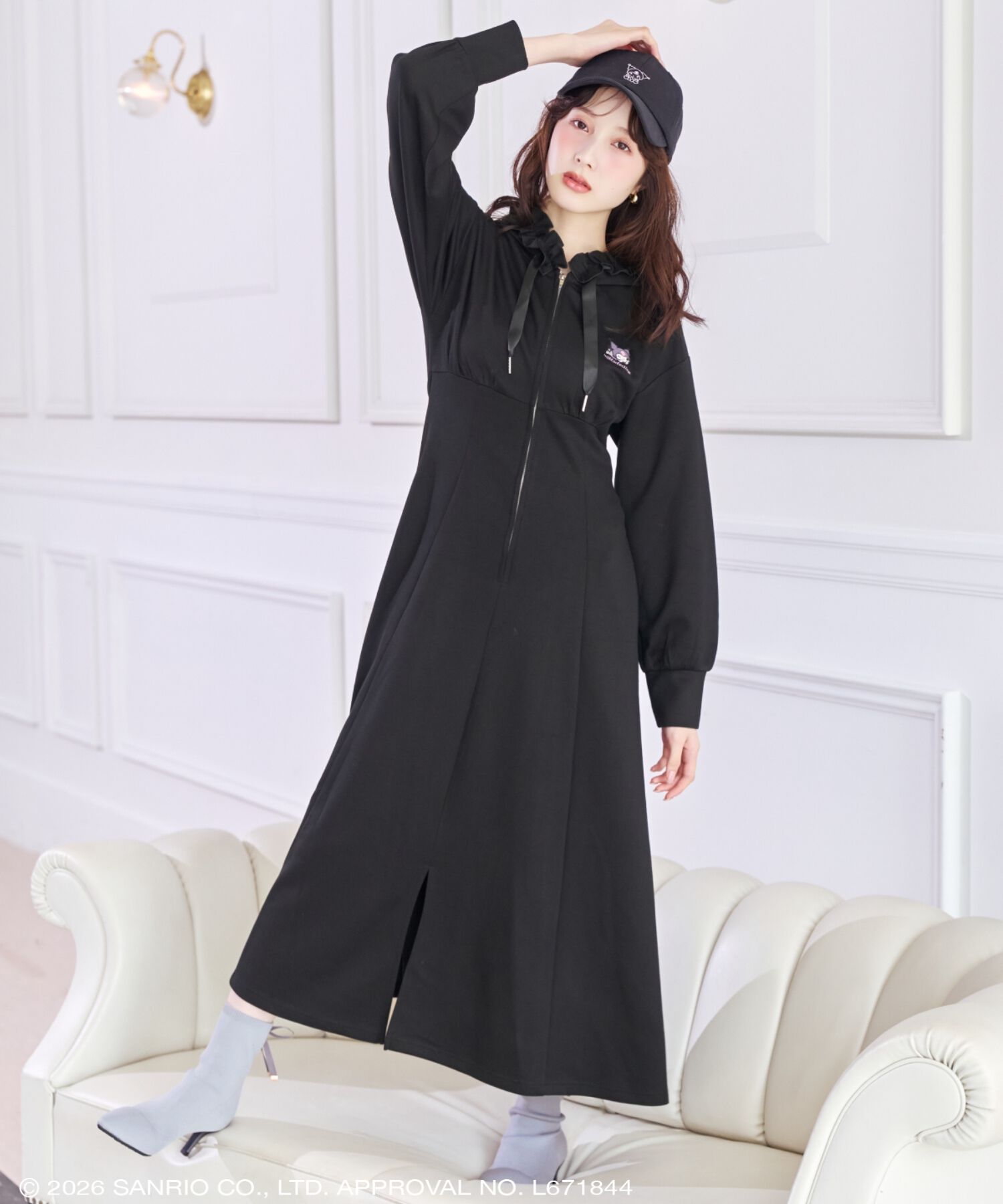 WILLSELECTION「WILLSELECTION&times;マイメロディ＆クロミ 刺繍フリルフードパーカーワンピース」|ワンピース|ブラック