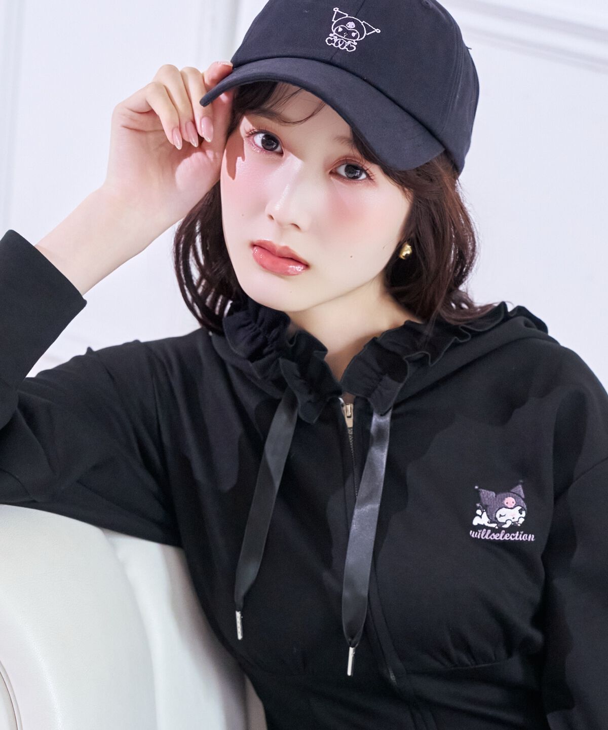 WILLSELECTION「WILLSELECTION&times;マイメロディ＆クロミ 刺繍フリルフードパーカーワンピース」|ワンピース|