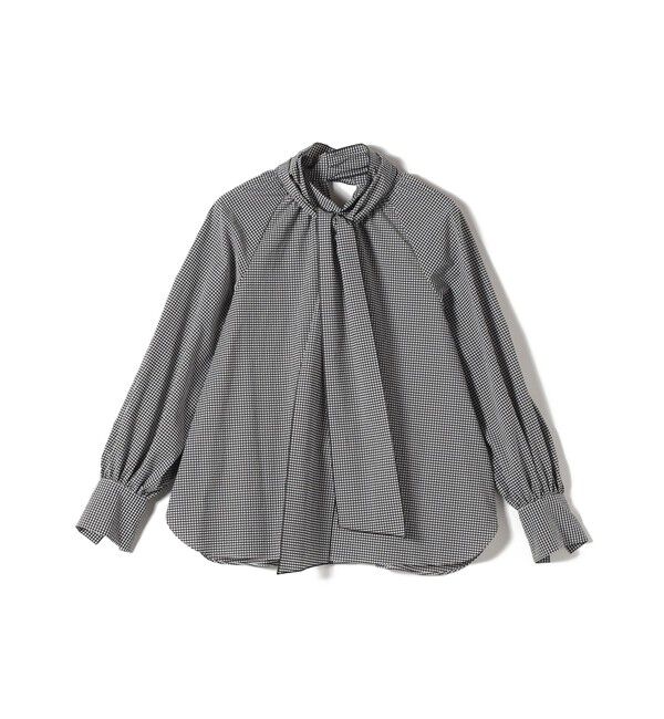 SHIPS for women「SHIPS Primary Navy Label:ストレッチ ギンガム ボウタイ ブラウス」|シャツ・ブラウス|ブラック