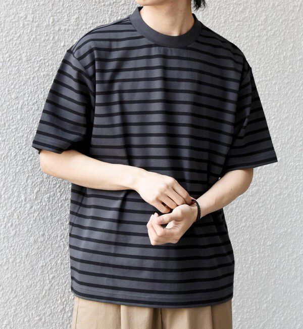 SHIPS any「SHIPS any:〈洗濯機可能〉デザイン リブ ベーシック ボーダー Tシャツ◇」|Tシャツ・カットソー|チャコールグレー